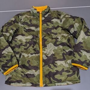 GAP Green Camouflage and Yellow Reversible Puffer Jacket